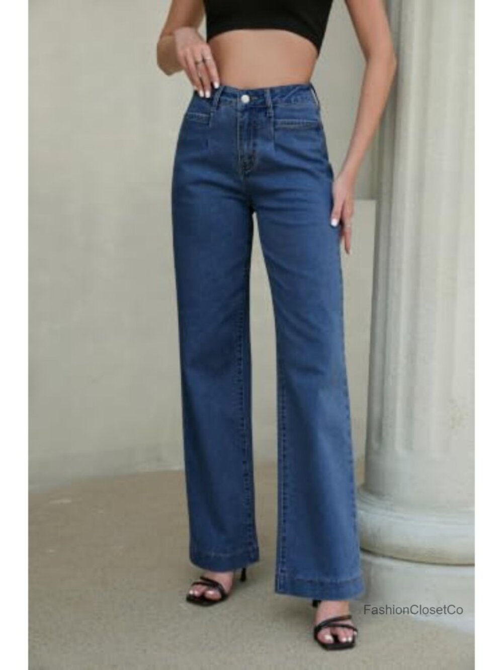 High Waisted Wide Leg Stretchy Jeans Loose Straight Denim Pants Tummy Control - Picture 2 of 6